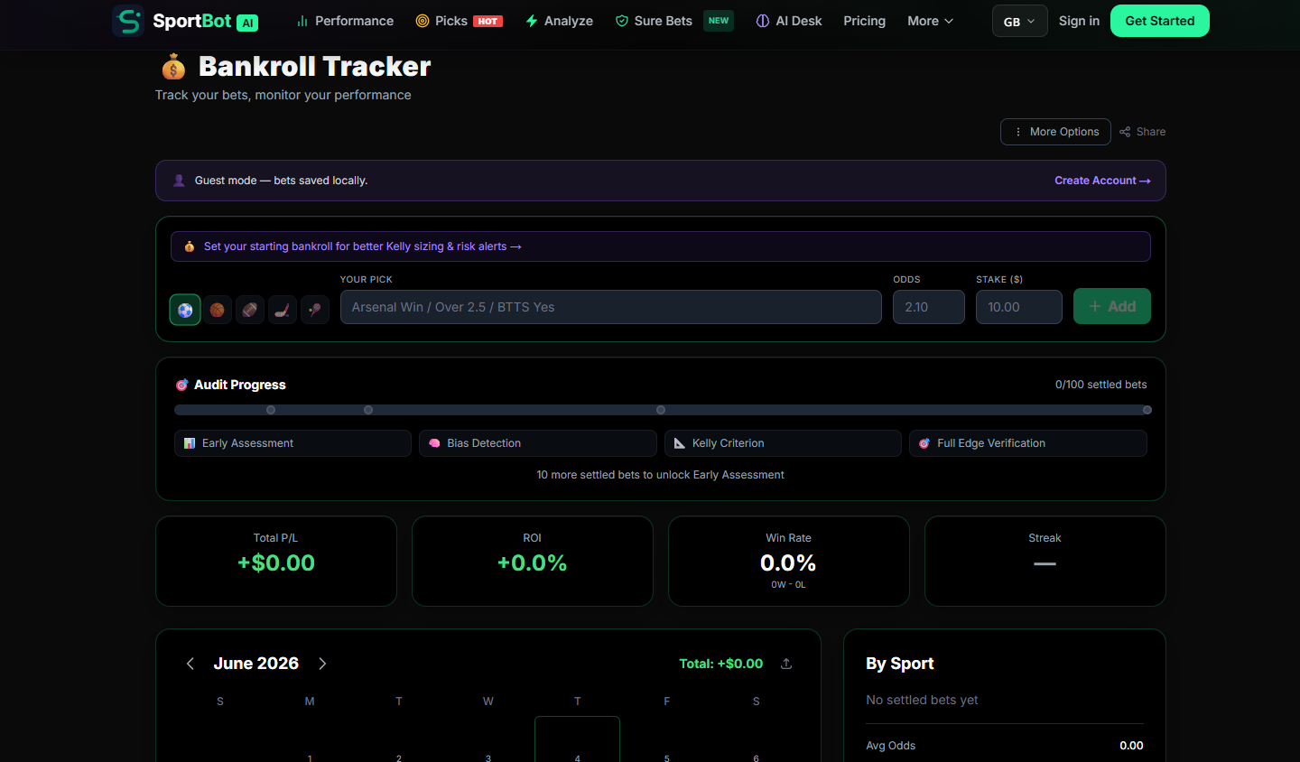SportsBotAI Bankroll Tracker Example
